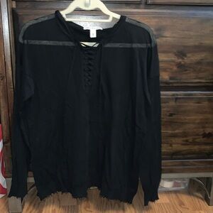 Cotton by Autumn Cashmere thin frayed hooded sweater